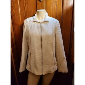 Aeros Quilted Zip Front Jacket Womens Medium Beige Fitted Style with Pockets